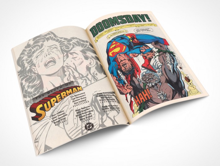 Render this Spread Comic Book Mockup 11 with PSDCovers